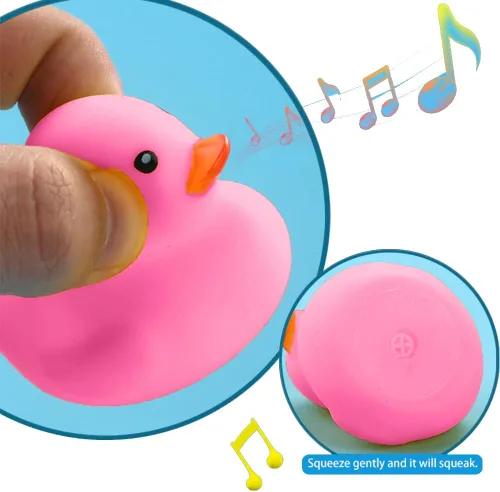 Vista 3 de 16 patos de goma rosa para niños, patos de goma chirriantes a granel, patos de goma para baby shower, decoración de patos de fiesta (2.2 pulgadas)