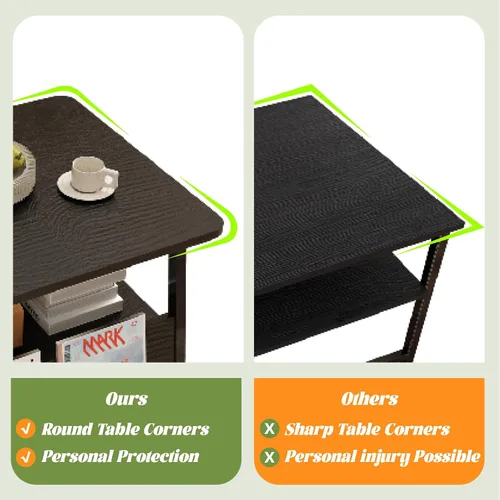Vista 4 de GOODONE Mesa auxiliar de 2 niveles para sala de estar, mesa de centro pequeña con estante de almacenamiento y estantería, mesa central para sala
