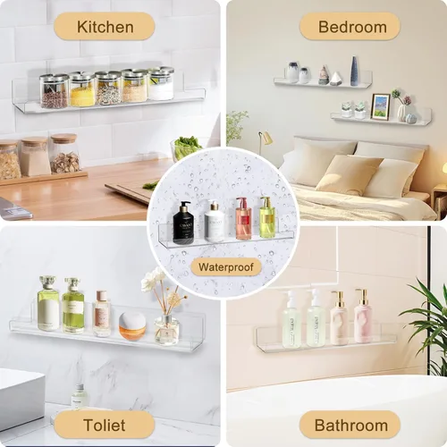 Vista 6 de AMEITECH Paquete de 4 estantes flotantes para pared, estantes acrílicos de 15 pulgadas para decoración de habitación, estante de libros para niños