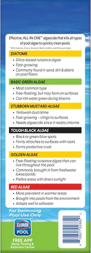 Vista 3 de Clorox® Pool&Spa™ XTRABLUE® Plus Alguicida para Piscina, Eliminador de Algas Todo en Uno, Sin Espuma, 40 Onzas (Paquete de 1)