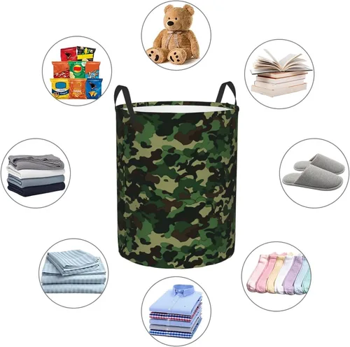 Vista 6 de Aniaml Camouflage Green print Circular Hamper Waterproof Storage Bin Organizer Basket Laundry Hamper With Handles For Clothes Toys Small
