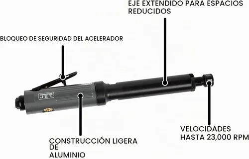 Vista 2 de JET Esmeriladora neumática de 1/4 pulgada extendida, 23000 RPM (Modelo JAT-402)
