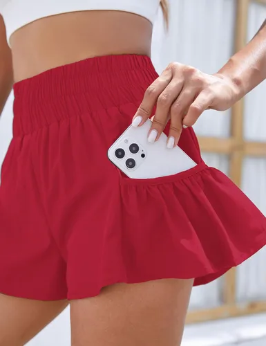 Vista 4 de BMJL Pantalones cortos de cintura alta para mujer, pantalones cortos atléticos para correr, entrenamiento, gimnasio, secado rápido, pantalones