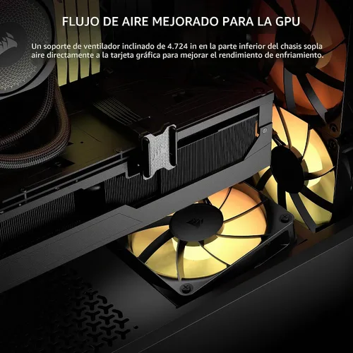 Vista 4 de CORSAIR Funda de PC de torre media 3200D RS ARGB - 3 ventiladores RS120 ARGB PWM incluidos, brazo de estabilización antihundimiento de GPU, ASUS