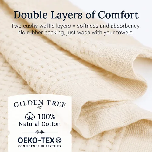 Vista 2 de GILDEN TREE Tapete de baño absorbente de algodón de secado rápido para ducha, bañera y bañera, lavable, delgado, estilo moderno (crema)