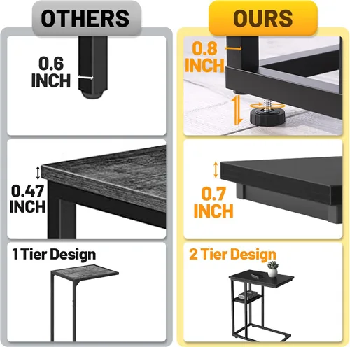 Vista 6 de Mesa auxiliar en forma de C, mesa auxiliar resistente de 2 niveles en forma de C para sofá, mesita de noche, espacio pequeño, mesa auxiliar