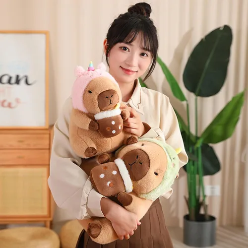 Vista 7 de Dinosaur Capibara de Peluche Bebiendo Té con Leche 11 Pulgadas Lindo Dino Capibara Animal de Peluche Ultra Suave Juguetes Kawaii Regalos para Niños