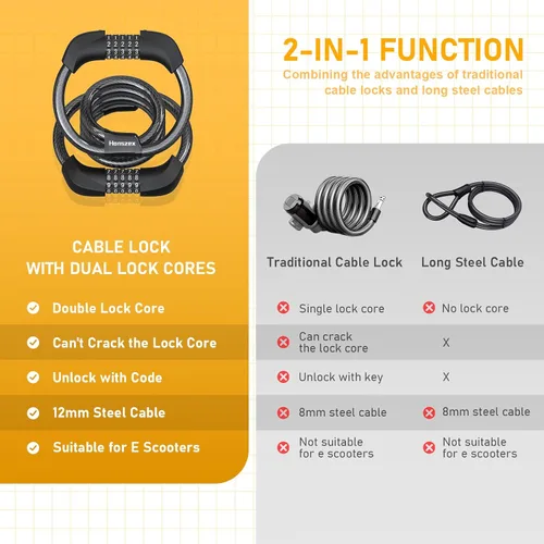 Vista 5 de Candado para Scooter Eléctrico, Candado para Bicicleta, Candado de Cable con Combinación de 5 Dígitos, Dobles Candados de Cable Antirrobo de 41
