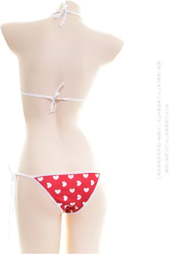 Vista 3 de SINMIUANIME Conjunto de sujetador y braga de estilo japonés para mujer, lindo micro bikini Lolita, mosaico japonés, conjunto de sujetador y braga