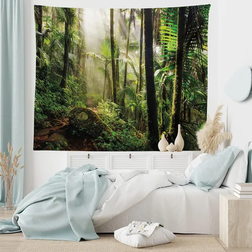 Vista 6 de Ambesonne Tapiz Puerto Rico tamaño King, camino de la selva a través del bosque nacional El Yunque, colcha colgante de pared, decoración de pared