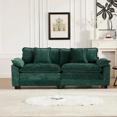 Vista 213 de Sofá seccional modular verde de 111.5", sofás seccionales grandes de 3 plazas para sala de estar, sofá nube oversized de tela chenille con otomana