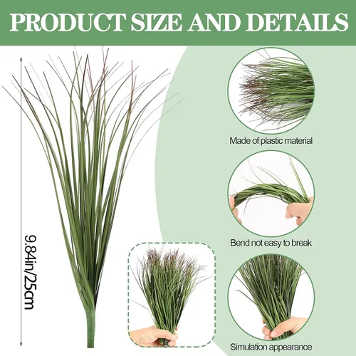 Vista 2 de FOIMAS 24 plantas de césped artificial, 9.84 pulgadas, arbustos sintéticos, tallos verdes de trigo, plantas falsas para decoración del hogar