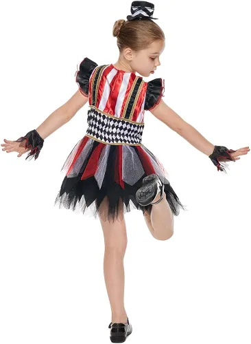 Vista 5 de Snailify Disfraz de payaso malvado para niña vestido de cosplay de terror divertido