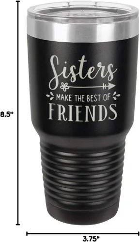 Vista 10 de SISTERS MAKE THE BEST OF FRIENDS Vaso negro de 30 onzas con popote y tapa superior deslizante Taza de viaje de acero inoxidable Comparar