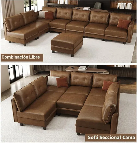 Vista 3 de LLAPPUIL - Sofá seccional modular con almacenamiento, sofá en forma de U para sala de estar, impermeable y fácil de limpiar, 7 asientos con otomana