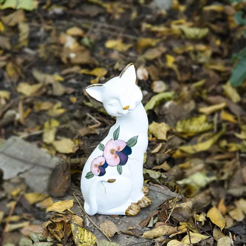 Vista 4 de Sungmor Encantadora estatua de jardín de gato sentado – Decoración para interiores y exteriores paisajismo estatua de gato – Soporte para plantas