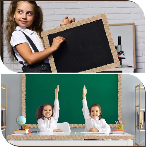 Vista 3 de Buryeah 12 rollos de tableros de anuncios con volantes, bordes de arpillera, borde de tablón de anuncios, decoración de aula, decoración
