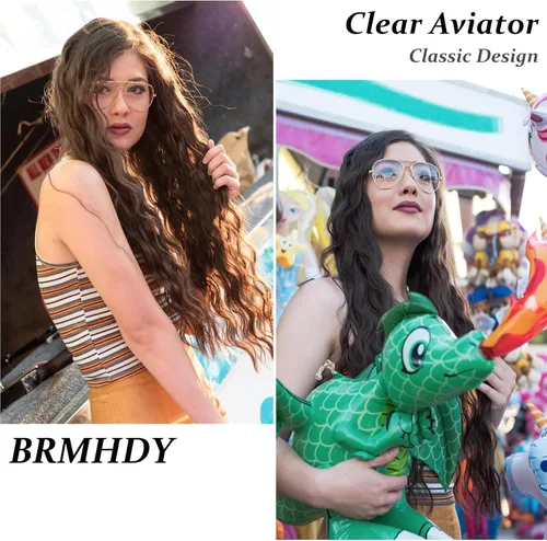 Vista 2 de Gafas de aviador clásicas para mujeres y hombres, marco de metal retro, lentes transparentes sin receta, 2.283 in