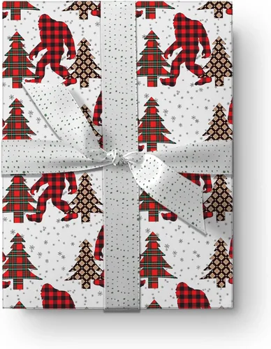 Vista 6 de Papel de regalo de lujo de Navidad con diseño de pie grande, papel de regalo grueso para árbol de Navidad, decoración de Navidad Sasquatch