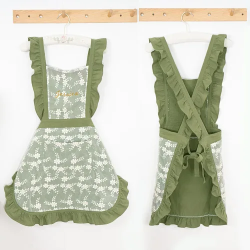 Vista 4 de Delantal vintage para mujer con bolsillos, delantal personalizado con volantes para cocinar, hornear, limpiar, jardinería
