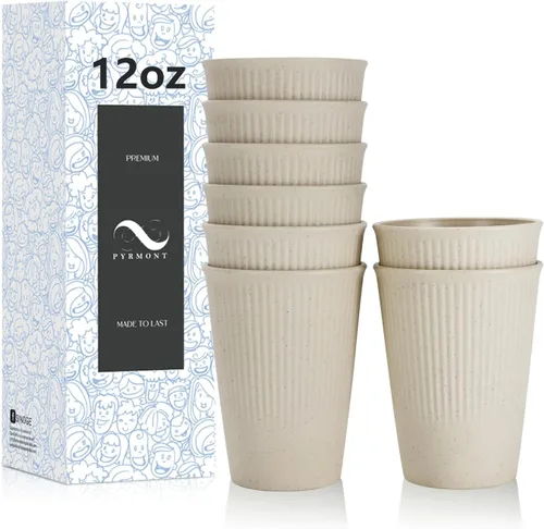 Vista 24 de PYRMONT Juego de 6 tazas de paja de trigo, tazas de café de plástico reutilizables, tazas de té con asas, juego de tazas de 16 onzas para café