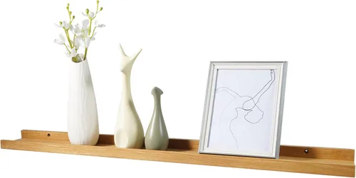 Vista 17 de Estantes flotantes montados en la pared, estantes de pared de 12 pulgadas para decoración y almacenamiento, estante de madera de roble macizo Natural