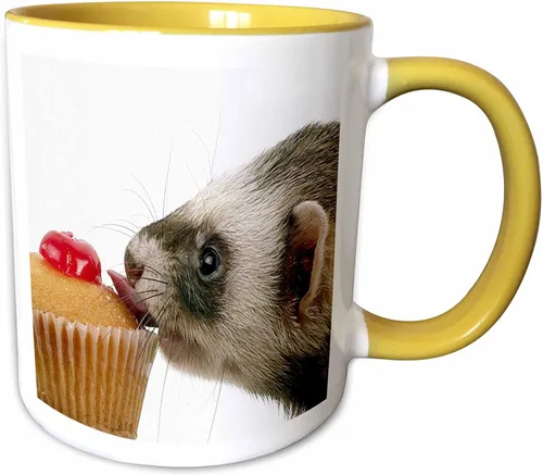 Vista 13 de 3dRose Ferret Eating Cupcake 15oz Two-Tone Black Mug