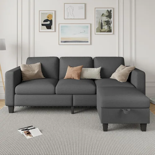 Vista 3 de Sofá modular para sala de estar, sofá en forma de L, pequeño modular de 3 asientos, cómodo lino con almacenamiento de asiento profundo, fundas