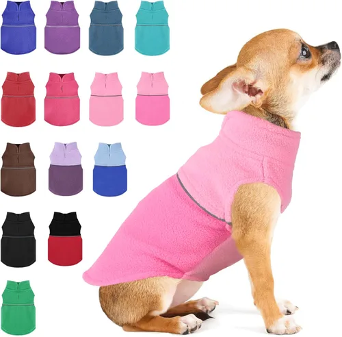 Vista 12 de Suéteres para Perros Pequeños para Niñas, Chaleco de Forro Polar para Perros con Orificio para Correa, Suéter Cálidamente Ajustable, Chaqueta