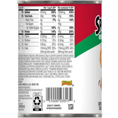 Vista 8 de SpaghettiOs Pasta enlatada con albóndigas A to Z's, lata de 15.6 onzas