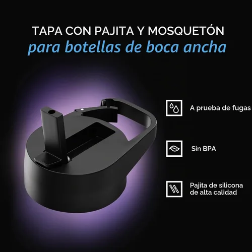 Vista 2 de IRON °FLASK Tapa de popote con mosquetón para botellas de agua deportivas aisladas de boca ancha, simple sin BPA, 2 tapas, 4 popotes, 2 cepillos