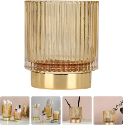 Vista 9 de Amber Large Glass Brush Holder Thickened Cosmetic Brush Cup Makeup Organizer Storage Container for Vanity Table, Makeup Storage Organizer for Home