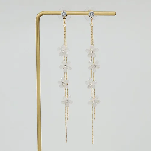 Vista 5 de Aretes de gota de flor, aretes lineales, aretes colgantes de flores, aretes delicados, aretes florales, aretes largos de flores, regalo para ella