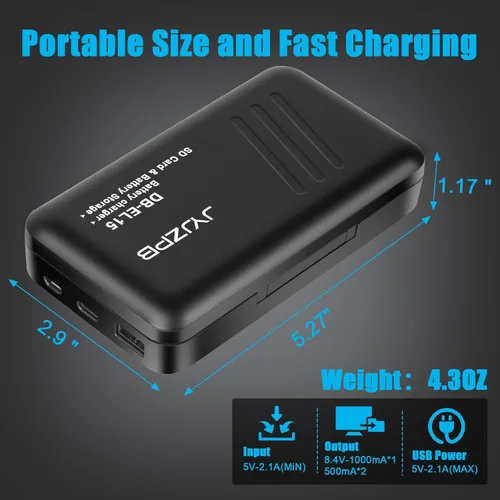 Vista 5 de JYJZPB EN-EL15C EN-EL15 Estación de almacenamiento de cargador de batería con ranuras para tarjetas SD USB-C Dual Charger Case with USB Output and