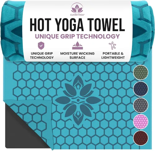 Vista 14 de Clever Yoga Toalla para esterilla de yoga caliente, agarre antideslizante para yoga caliente, absorbe el sudor, agarre de silicona de panal, se