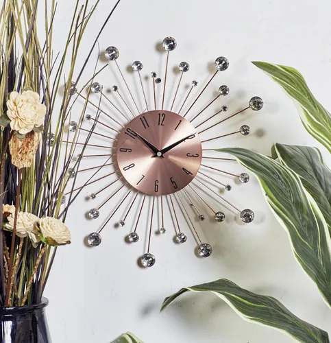 Vista 3 de Deco 79 Reloj de pared de metal Starburst con detalles de cristal, 15" x 1" x 15", cobre