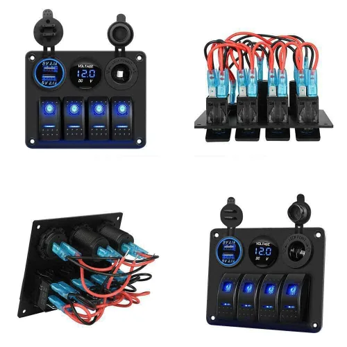 Vista 6 de Interruptor de panel combinado de 4 bandas, montaje estilo barco para caravanas, caravanas, vehículos recreativos, automóviles con encendedor