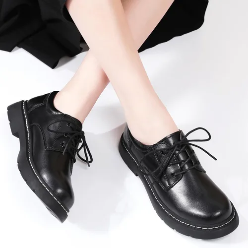 Vista 2 de Zapatos Oxford para mujer, con cordones, antideslizantes, parte superior de cuero, plataforma casual, cómodos, para trabajo, oficina, zapatos
