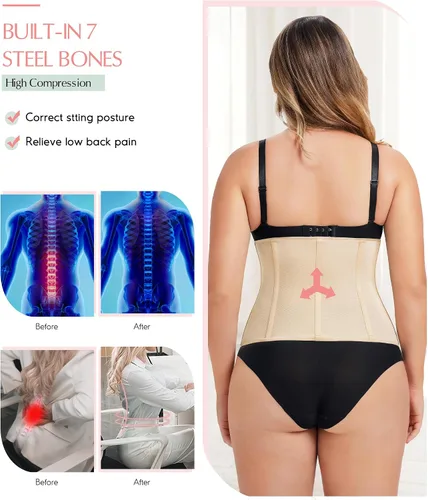 Vista 6 de MERYOSZ Entrenador de cintura para mujer, faja de control de abdomen, faja de compresión de malla, moldeador de cuerpo, corsé deportivo