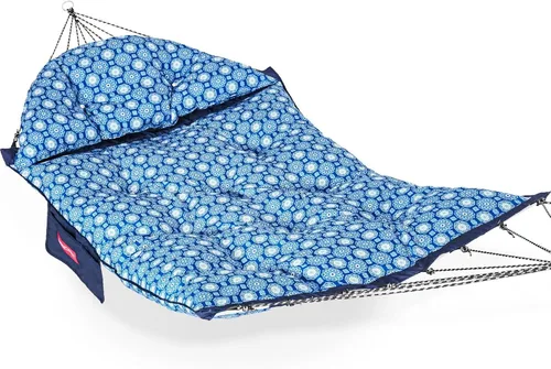 Vista 9 de Lazy Daze Hammocks Hamaca de tela acolchada de 12 pies con barra separadora de aluminio curvada, hamaca doble exterior con almohada suave, bolsillo