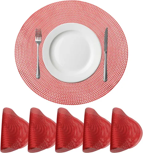 Vista 8 de uxcell Juego de 6 manteles individuales redondos dorados para mesas de comedor, manteles individuales metálicos de polivinilo prensado, manteles