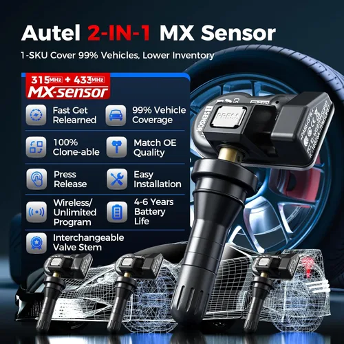 Vista 2 de Autel Juego de 4 sensores TPMS, sensor MX TPMS de 315 MHz + 433 MHz, sensor de presión de neumáticos MaxiTPMS, sensor de neumáticos a presión de 1
