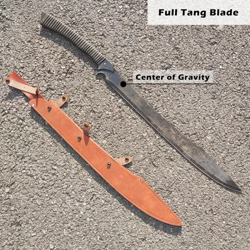 Vista 4 de Espada machete de acero al manganeso de espiga completa hecha a mano de 34.6 pulgadas con funda para práctica, uso al aire libre