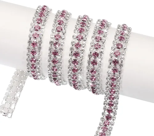 Vista 5 de MECCANIXITY Cadena de 5 yardas, 0.354 in, 3 filas de diamantes de imitación de cristal con cierre de cadena para coser, manualidades, joyería