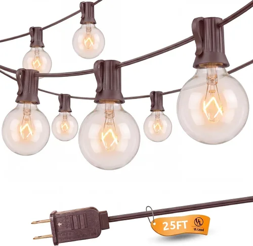 Vista 13 de SUNSGNE Guirnalda de luces de patio G40 impermeable de 100 pies para exteriores con 105 bombillas Edison transparentes, luces de globo para 24.9 ft