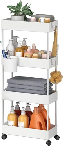 Vista 12 de Pipishell Carrito de almacenamiento delgado con ruedas, organizador de baño de 3 niveles y carrito de almacenamiento, carritos rodantes para baño