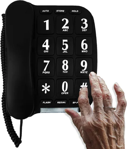 Vista 5 de Teléfono de botón grande negro para pared o escritorio con altavoz y memoria