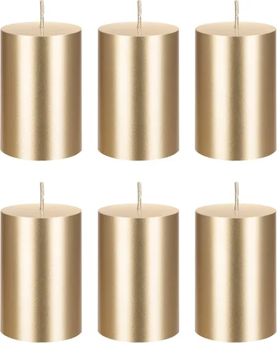 Vista 13 de Mega Candles 1 vela de pilar de oro sólido sin perfume, vertida a mano, vela de cera de alta calidad de 2 x 3 pulgadas, decoración del hogar, spas