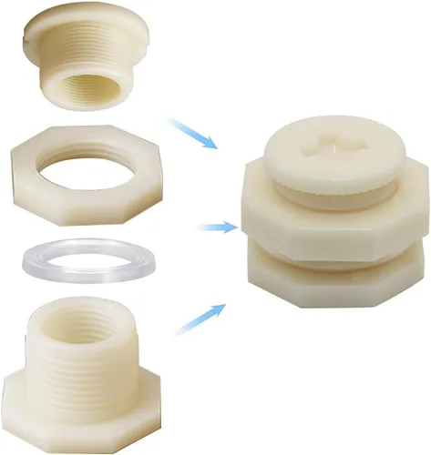 Vista 4 de Adaptador de conector de tanque de agua de plástico ABS de 1 pulgada, adaptador de conector de tanque de agua con tapones para barril de lluvia al