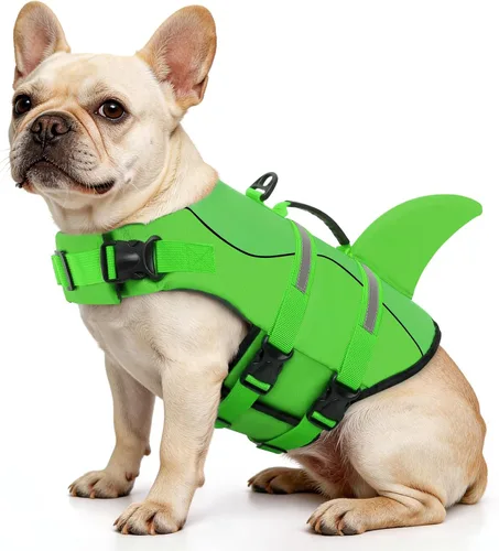 Vista 34 de Queenmore Chaleco Salvavidas para Perros Tiburón, Chaleco de Natación de Alta Flotabilidad, Chalecos Salvavidas para Perros Ajustables y Fáciles